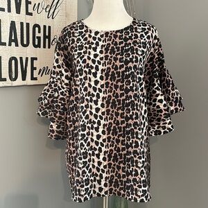 Animal print bell sleeve blouse